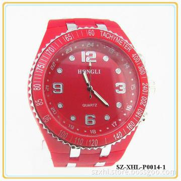 Newest design,China red silicone wrist big face watch for unisex